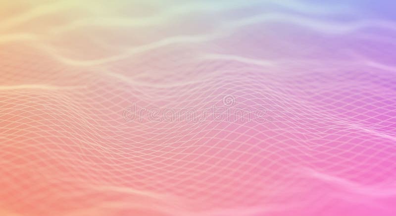 A digitally generated image features a grid pattern that resembles undulating waves. stock illustration