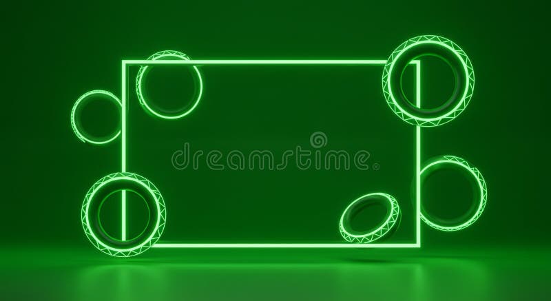 A digitally generated image featuring a glowing neon green rectangular frame royalty free illustration