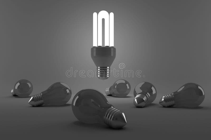 Digitally generated image of illuminated energy efficient lightbulb over bulbs royalty free illustration