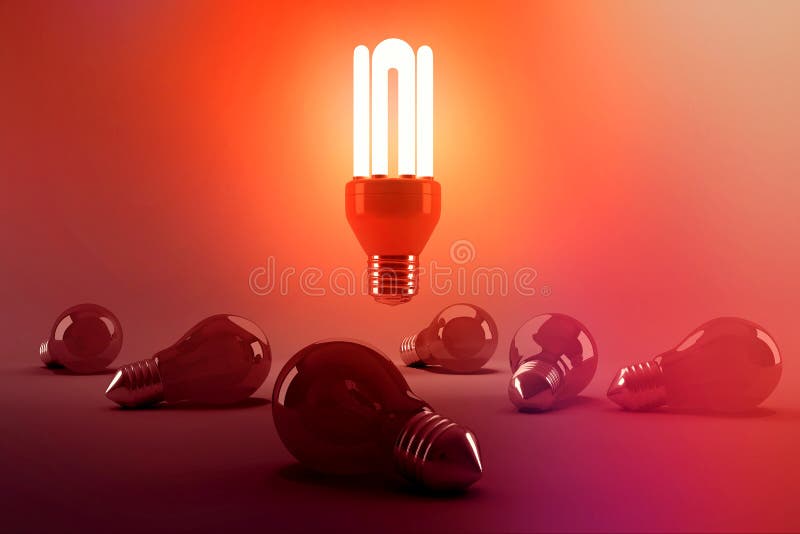 Digitally generated image of illuminated energy efficient lightbulb over bulbs royalty free illustration
