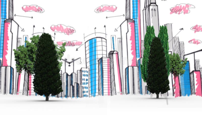 Digitally generated image of trees against skyline royalty free illustration