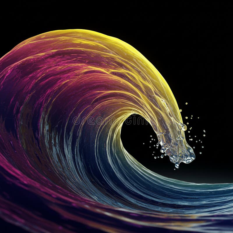 A digitally generated image of a wave, characterized by a dynamic arch and vibrant vector illustration