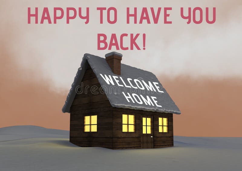 Digitally generated image of welcome text against house in winter landscape vector illustration
