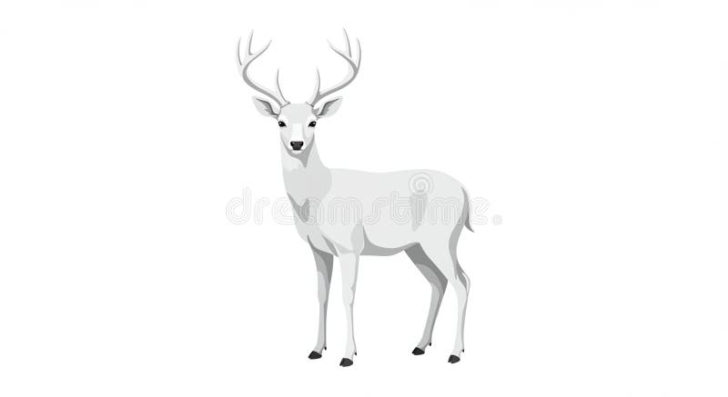 A digitally generated image of a white deer, likely an albino, with antlers. The deer sta stock illustration