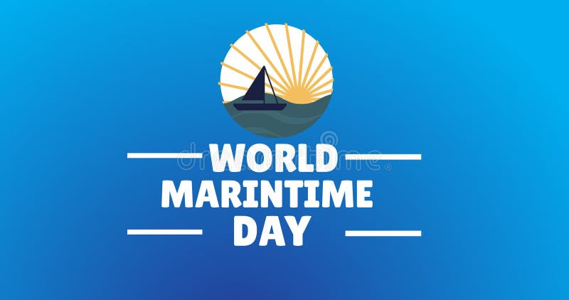 Digitally Generated Image of World Maritime Day Text and Symbol on Blue ...