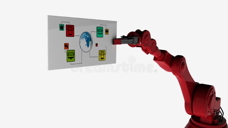Videoclip generat digital al cardului cu braț robotic alb cu pictogramă de rețea vector illustration