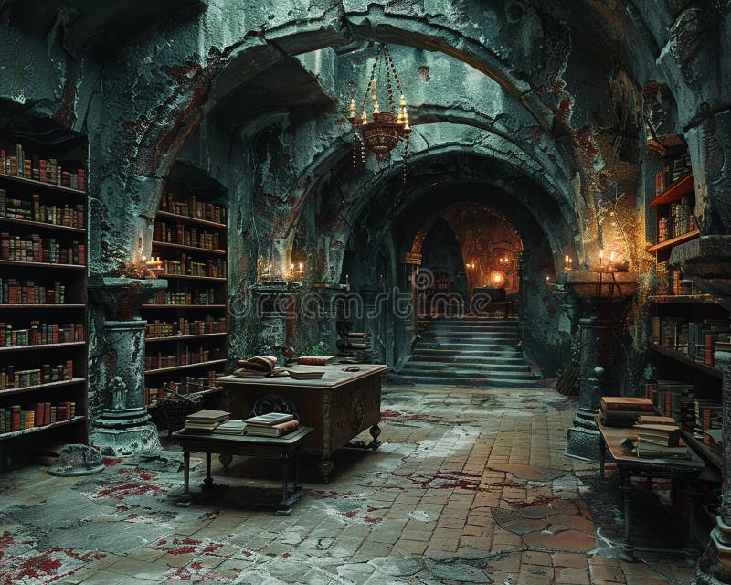 Digitally illustrated image of an ancient library royalty free stock photos