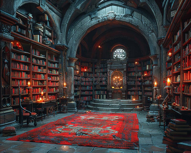 Digitally illustrated image of an ancient library stock photo