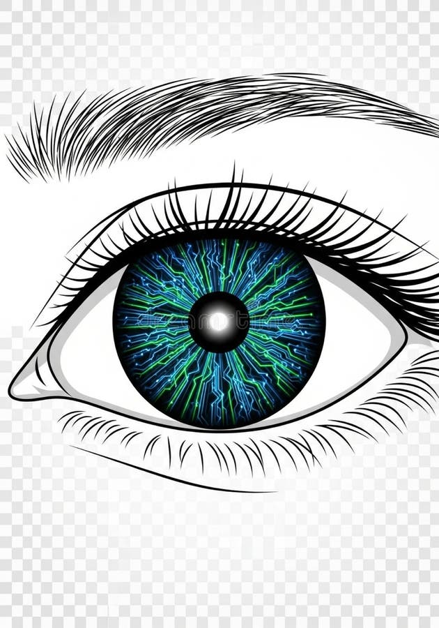 A digitally rendered eye with a stock illustration