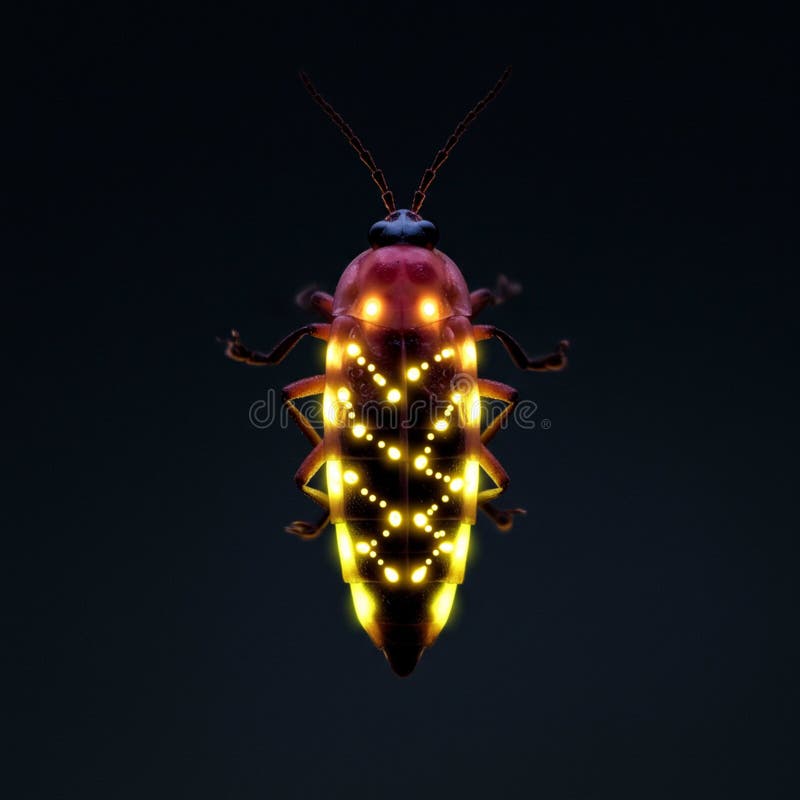 A digitally rendered firefly with a glowing body pattern resembling intricate circuitry vector illustration