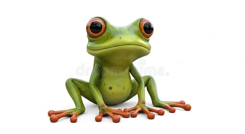 A digitally rendered frog sits against a plain white background. The frog has a royalty free illustration