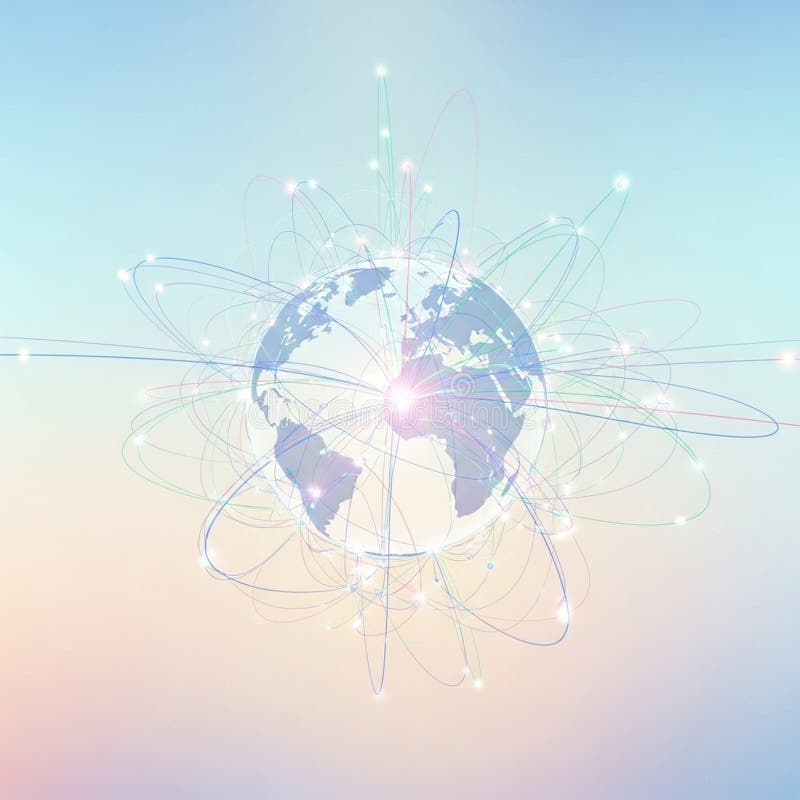 A digitally rendered globe surrounded by vector illustration