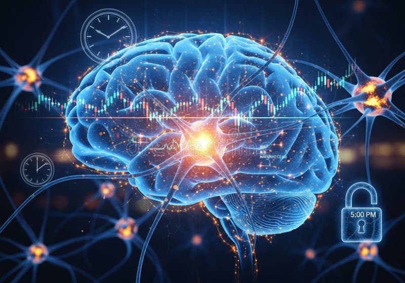 5:00 PM add elements of time and security, hinting at themes of stock illustration