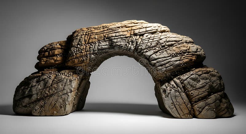 A digitally rendered stone arch with a rough, textured surface. The arch consists o stock illustration