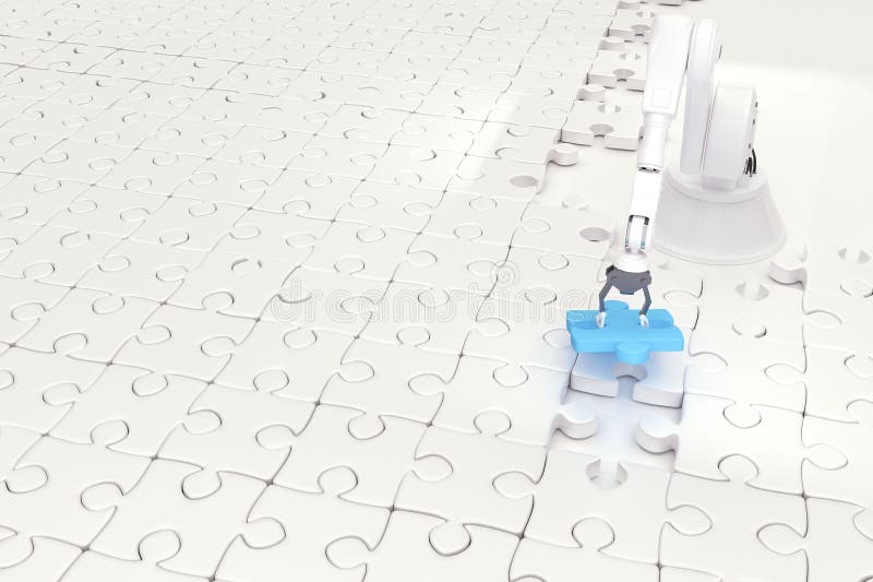 Digitalt genererad bild av robot som ställer in pussel vektor illustrationer