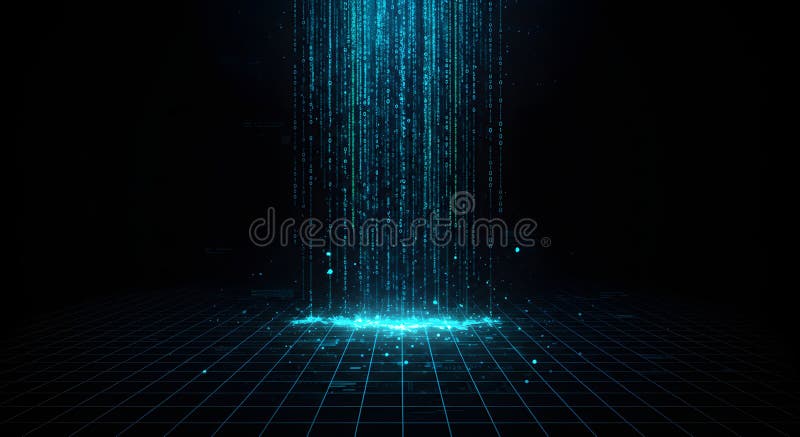 Digitalt regn ger en simulerande visuell effekt i en mörk miljö Generativ AI stock illustrationer