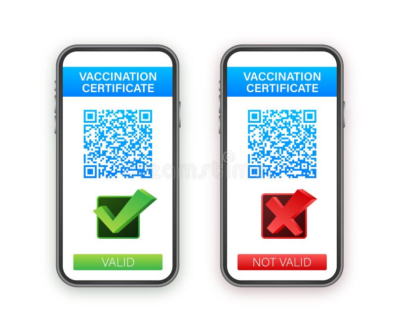 Digitalt vaccinationscertifikat på smartphone. telefonskärm med vaccinerad kod och passkontroll. hälsopass vektor illustrationer