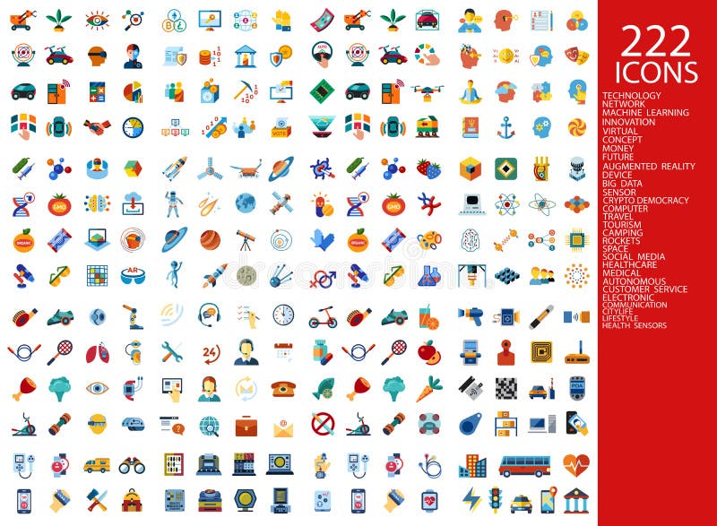 Digitas 222 ícones da cor ilustração do vetor Digitas 222 ícones da cor ilustração do vetor