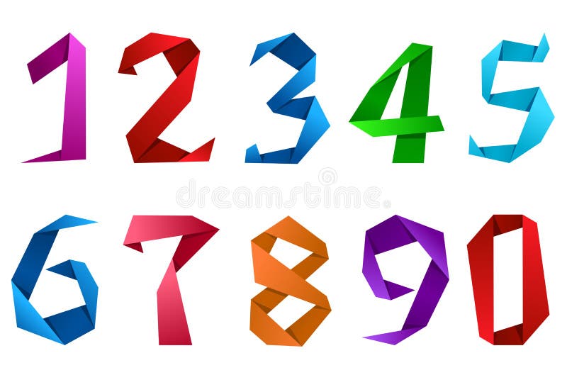 Digits and numbers in origami style stock illustration