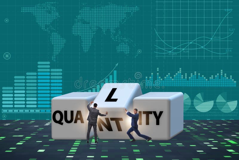 Dilemma Quantität versus Qualität stockbild