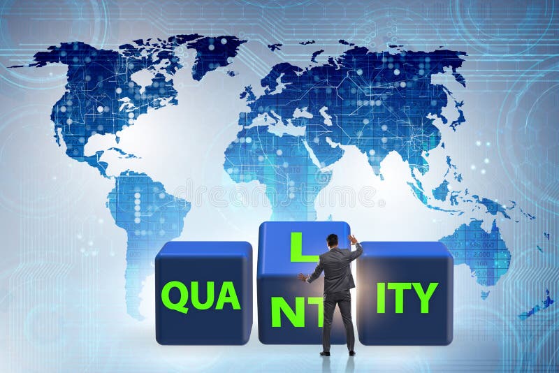 Dilemma Quantität versus Qualität stockbild