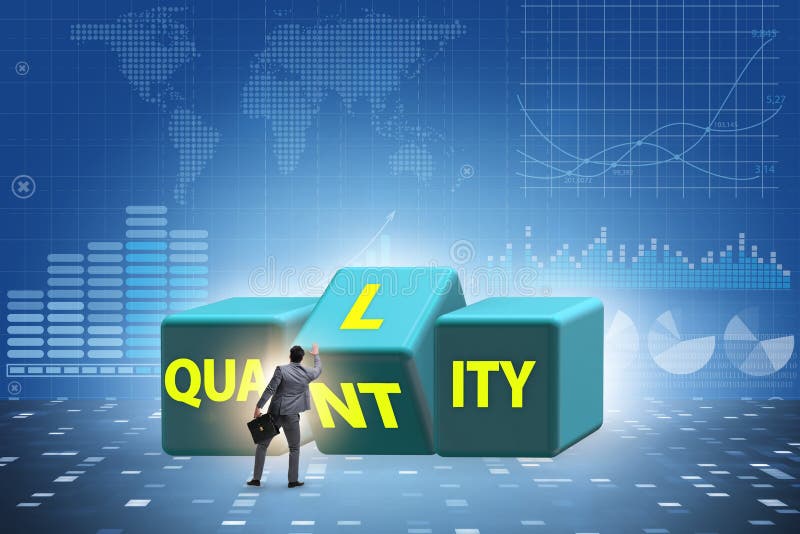 Dilemma Quantität versus Qualität stockbild