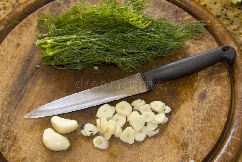 Dill & chopped garlic stock image. Image of dill 33803971