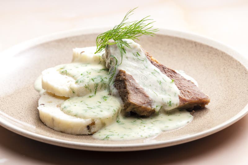 Dill sauce with beef meat stock image. Image of still 203359747