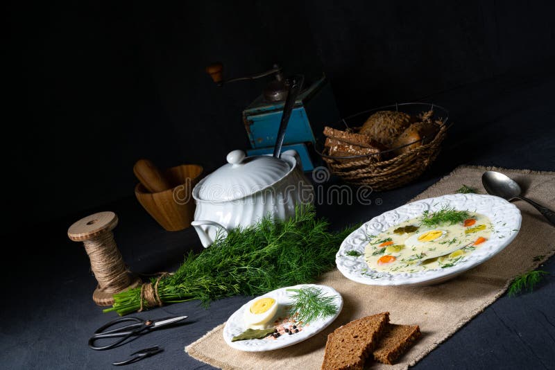 A Dill Soup with Potato, Fresh Dill and Egg Stock Photo Image of diet