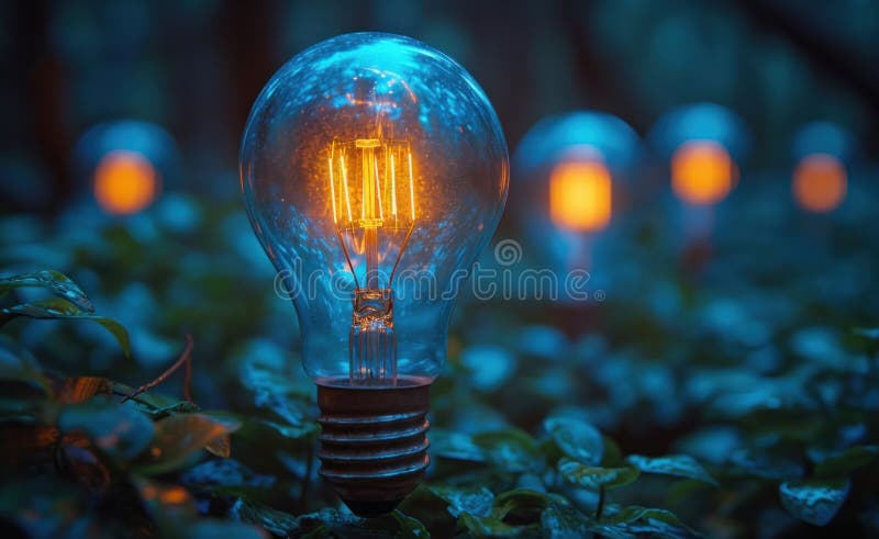 Dim Light Bulbs are Neatly Lined Up in Groups with an Elegant Blurred ...