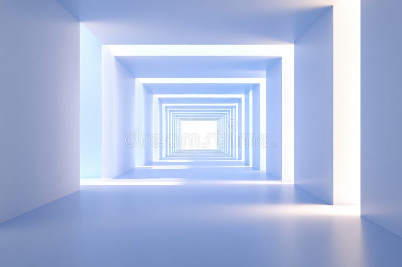 A dim room illuminated by a bright light source at the center. stock photo