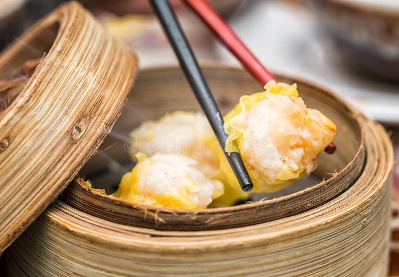 Dim Sum in Bamboo Steamed Bowl wood