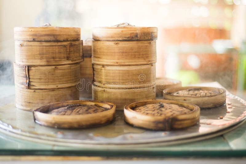 Dim sum steamers at a Chinese restaurant. Dimsum restaurant stock images, royalty-free photos and pictures