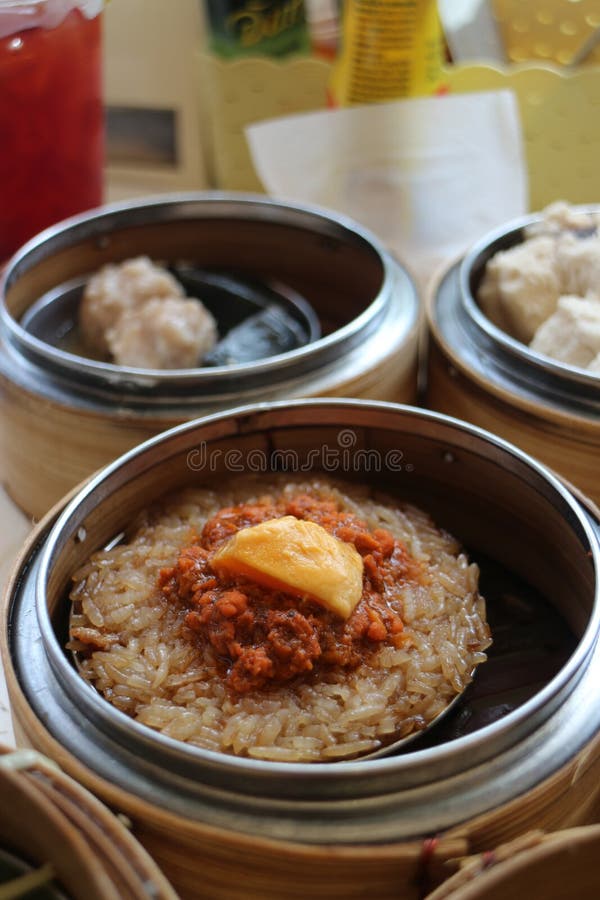 Dim sum sticky rice or rice dumpling in steamer basket stock photos Dim sum sticky rice or rice dumpling in steamer basket stock photos