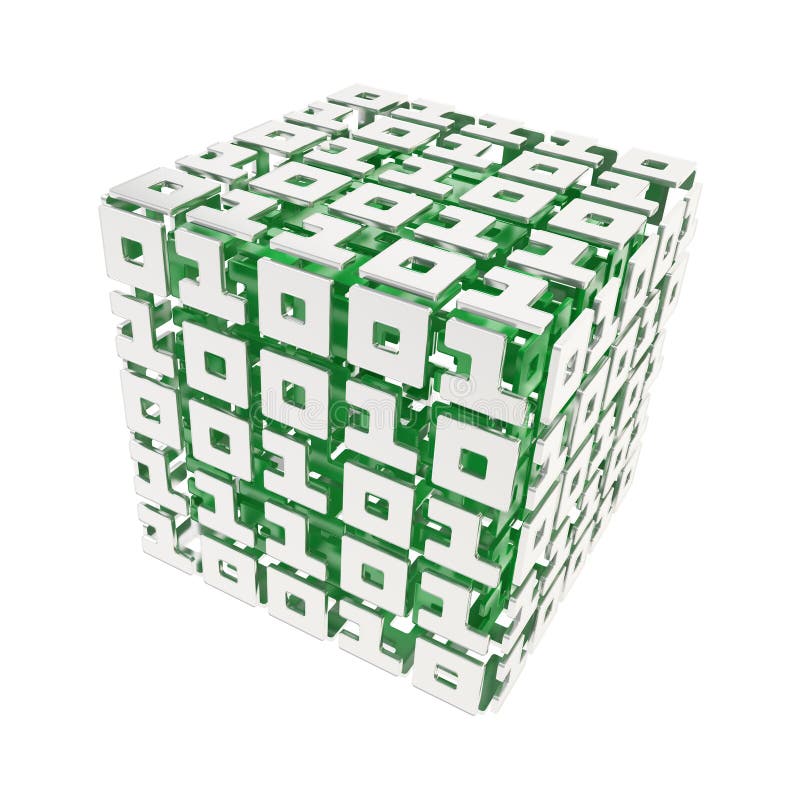 Dimensional cube made of ones and zeros isolated on white royalty free illustration