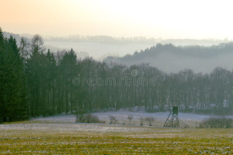Dimmigt höstmorgonlandskap arkivbilder Dimmigt höstmorgonlandskap arkivbilder