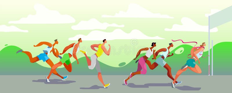 Dinamic körande folk Vinnare Sportkonkurrens på luften Maratonk?rning vektor EPS10 stock illustrationer Dinamic körande folk Vinnare Sportkonkurrens på luften Maratonk?rning vektor EPS10 stock illustrationer