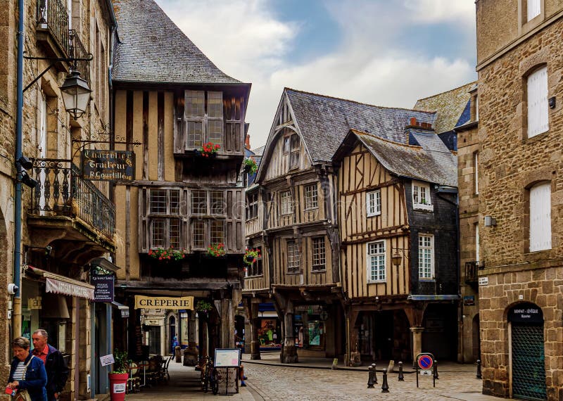 Old house on medieval street in Dinan, Brittany, France. stock image Old house on medieval street in Dinan, Brittany, France. stock image