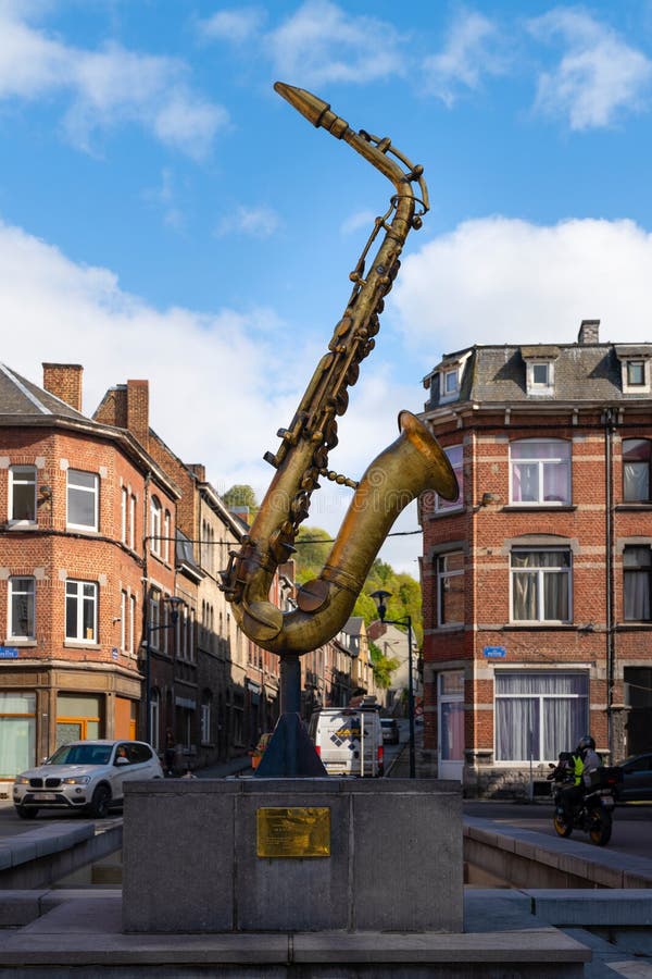 Dinant, Belgium October 10 2019 Vertical View of Saxophone Monument