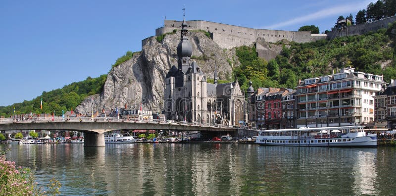 Dinant in the belgian Ardennes with the Fortress and the River Meuse,Ardennes,Belgium. Dinant in the belgian Ardennes with the Fortress and the River Meuse,Ardennes,Belgium