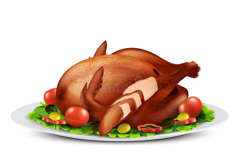 Dinde ou poulet rôtie par vecteur avec des légumes illustration libre de droits Dinde ou poulet rôtie par vecteur avec des légumes illustration libre de droits