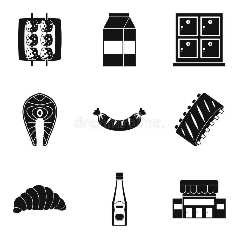 Dine Icons Set, Simple Style Stock Vector - Illustration of fried
