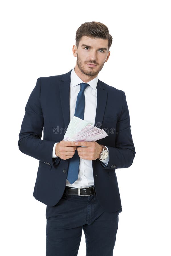 Dinero ardiente del hombre de negocios acertado rico foto de archivo libre de regalías