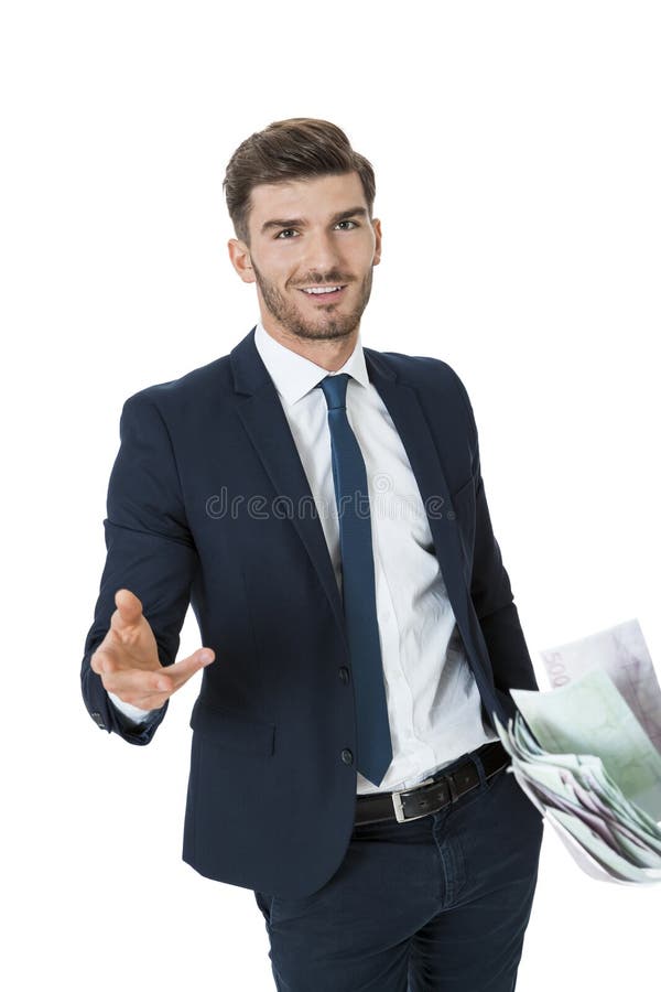 Dinero ardiente del hombre de negocios acertado rico foto de archivo