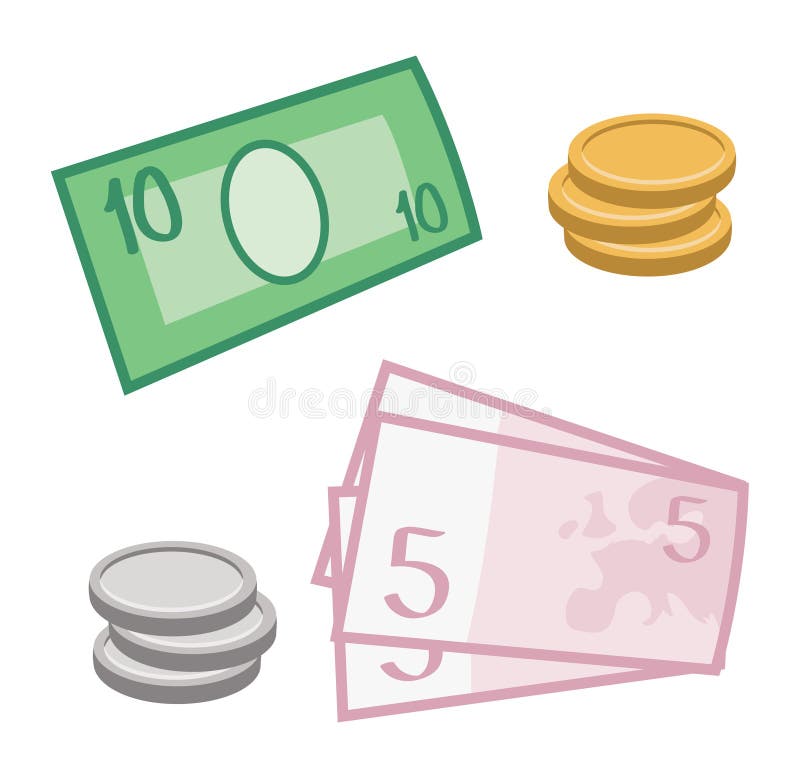 Dinero en circulación y monedas stock de ilustración Dinero en circulación y monedas stock de ilustración