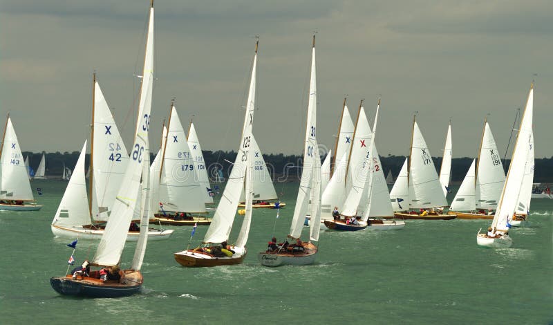 Dinghy Racing at cowes Week 2010 2. Keelboat racing at Cowes Week 2010 royalty free stock photos