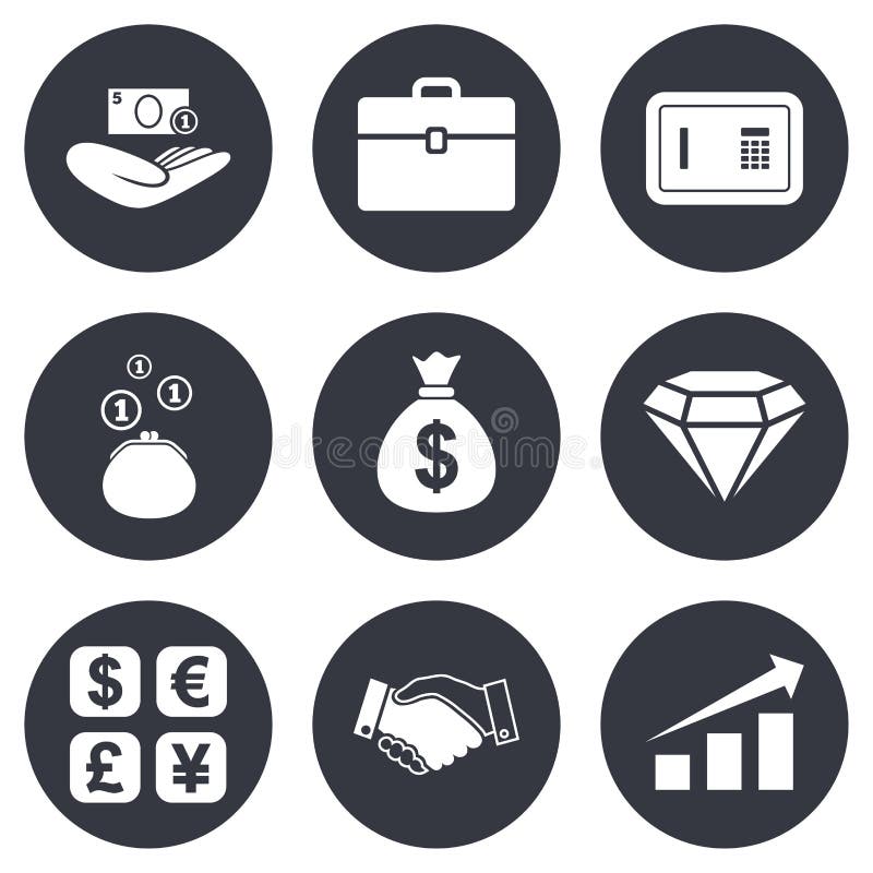 Dinheiro, dinheiro e ícones da finança Sinal do aperto de mão ilustração do vetor Dinheiro, dinheiro e ícones da finança Sinal do aperto de mão ilustração do vetor