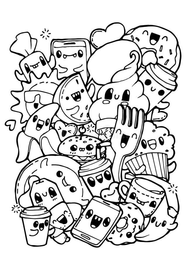 Download Dining Doodles. Coloring Pages For Kids. Stock Vector - Illustration of colouring, pattern: 85291598