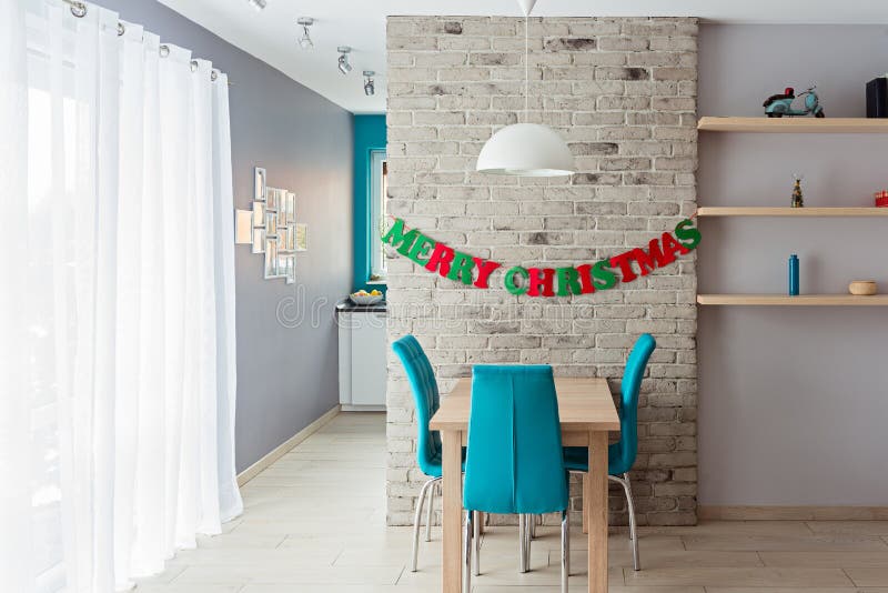 Dining Room with Christmas Decoration Stock Image Image of interior