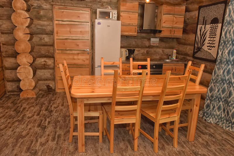 Dining Room Interior of a Wooden House Stock Photo - Image of glass